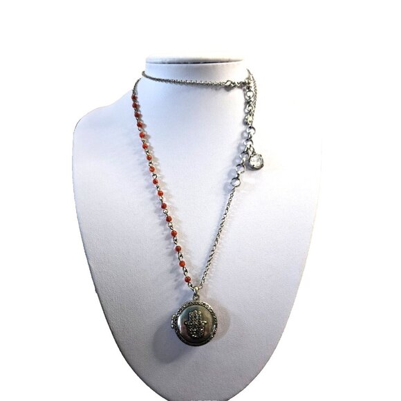 Lucky Brand Hamsa Hand LOCKET 30 inch Silver Chain Rhinestones Red Beads crystal - Picture 5 of 5